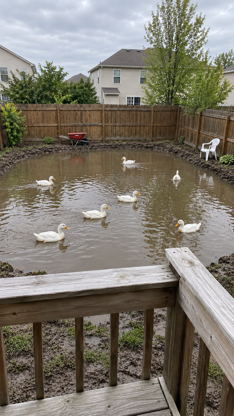Lawn edited into a duck pond