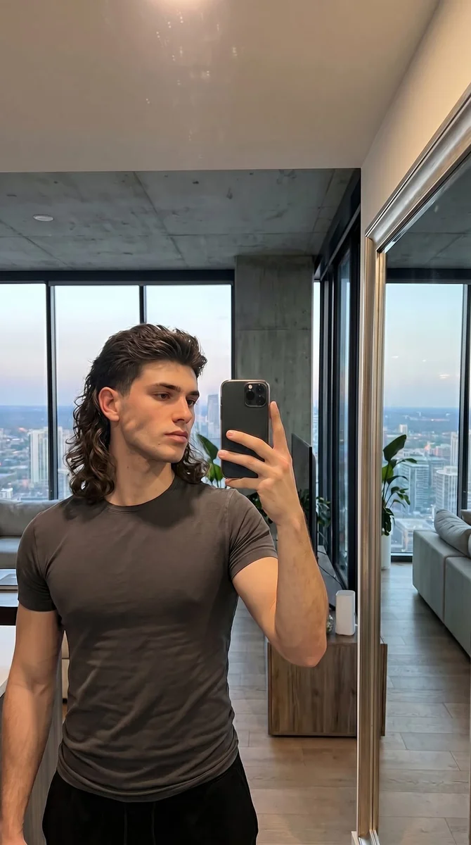 Mullet haircut example with shorter sides and longer hair at the back
