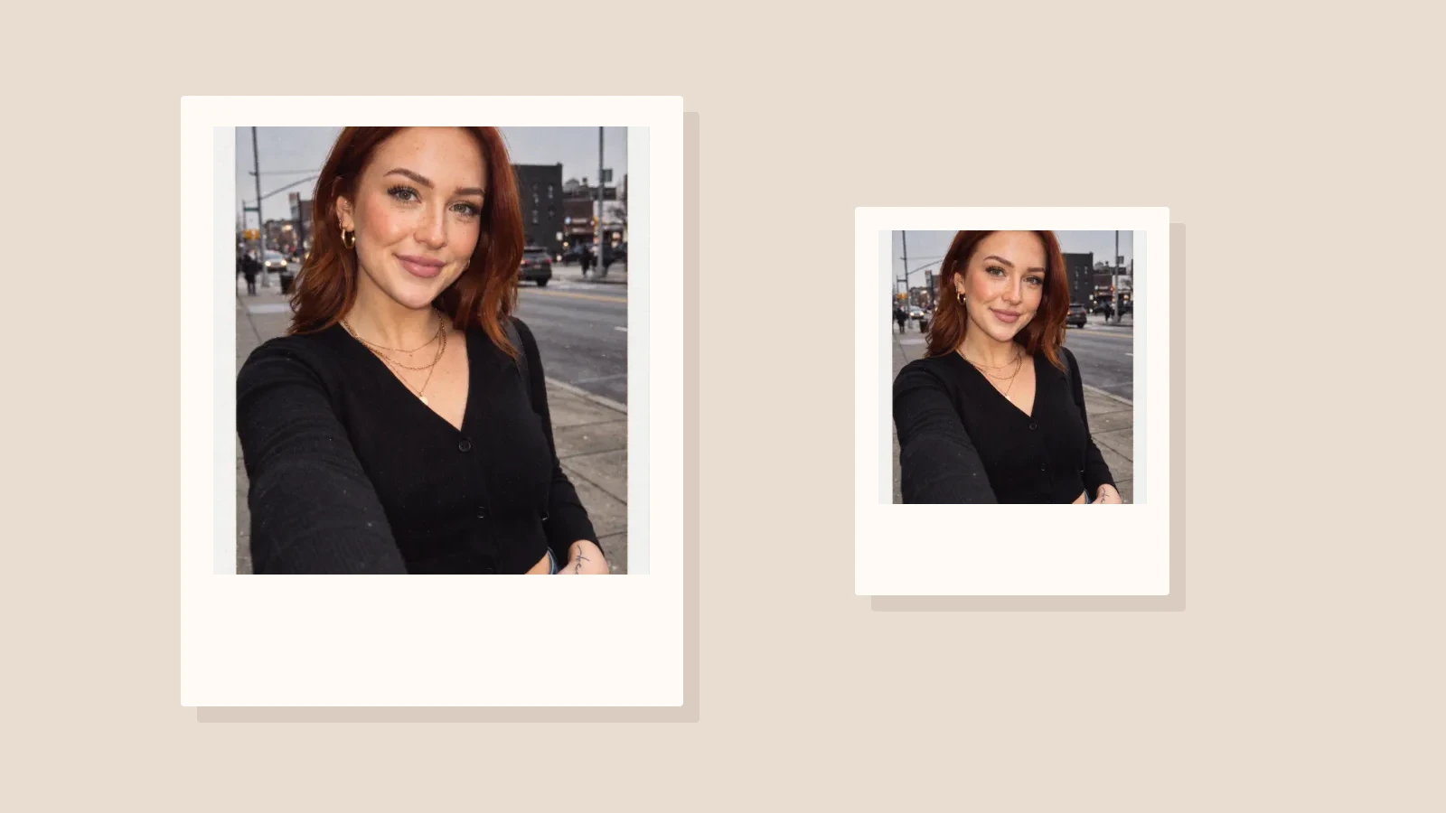 Instant-film portrait example with a white frame and a wider lower border